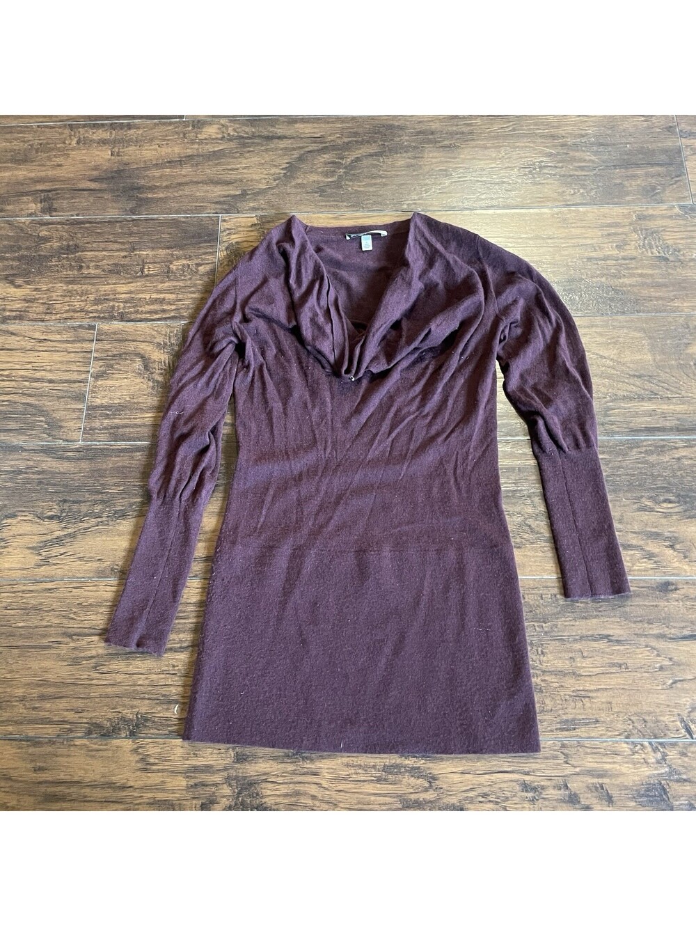 Autumn Cashmere Plum Purple Cowl Neck Sweater Tunic Dress Puff Sleeve Size Small